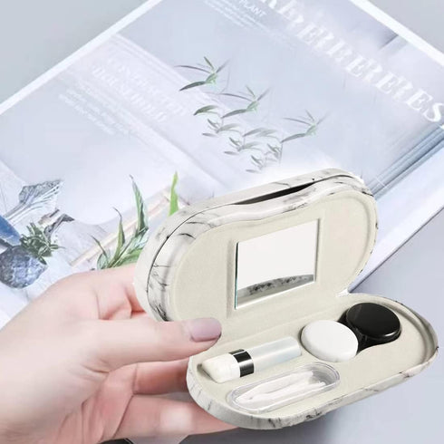 Contact Lens Case Kit, 2 in 1 Double Sided Portable Contact Lense and Eyeglasses Case with Marbling, Durable Storage