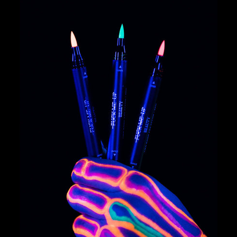 FMU Beauty UFO Body Art Stamp + Pen Liner for Bright Colorful Festival Makeup (Happy Place - Green Smiley)