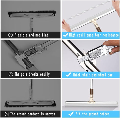 Floor Squeegee with 65" Long Adjustable Telescopic Pole, Heavy Duty 20" Broom for Home Garage Cleaning