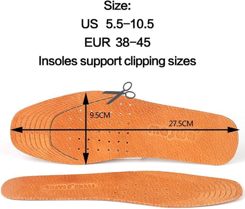 Absorbent Ultra Thin Pigskin Leather Insoles for Stinky Feet, Foot and Shoe Odor Inserts, 4 Pair