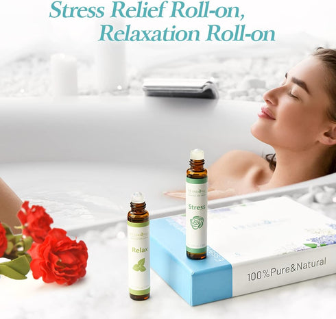 Set, Pack 6 x10ml Aromatherapy Essential Oils Roll On Natural Pre-diluted Blend Oils for Skin Use, Relaxation Gift