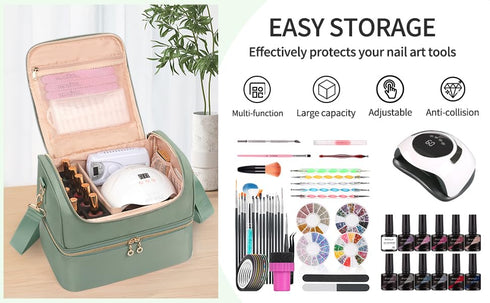 Nail Polish Organizer Case, Travel Nail Tech Carrying Box Holds 45 Bottles & Nail Lamp, Storage for Manicure Tools