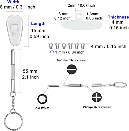 Eyeglasses Nose Pads, Upgraded Soft Silicone Air Chamber, 6 Pairs of Screw-in 15mm Nose Pad Set
