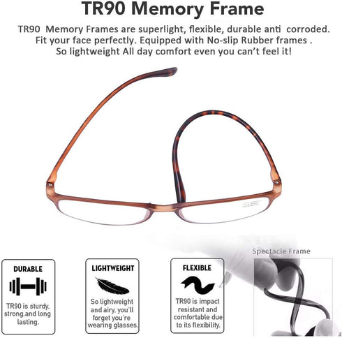 AQWANO 4-Pack Reading Glasses for Men and Women 2.0, Blue Light Blocking, Lightweight TR90 Flexible Frame Readers