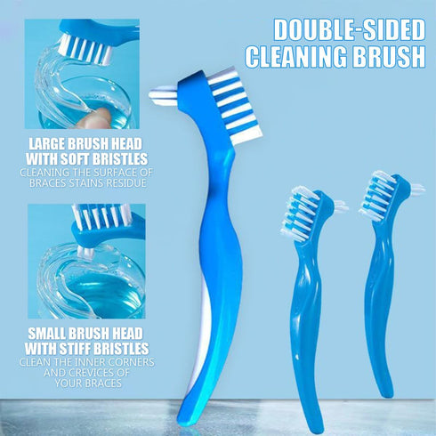 3Pcs Denture Toothbrush Set, Double Heads Portable Cleaning Tool for Oral Care