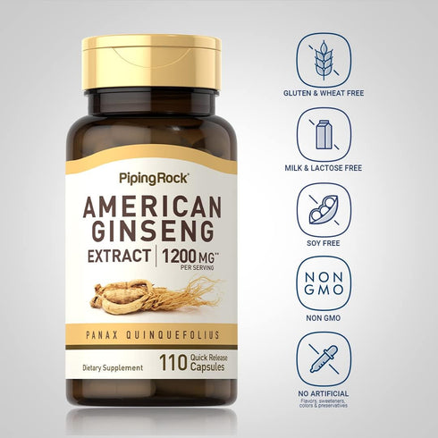 Piping Rock American Ginseng | 1200 mg | 110 Capsules | Non-GMO, Gluten Free Supplement
