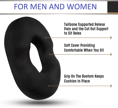 Pillow Arcade Tailbone Donut Pillow Seat Cushion - Orthopedic Design| Coccyx Memory Foam Pillow Contoured Luxury