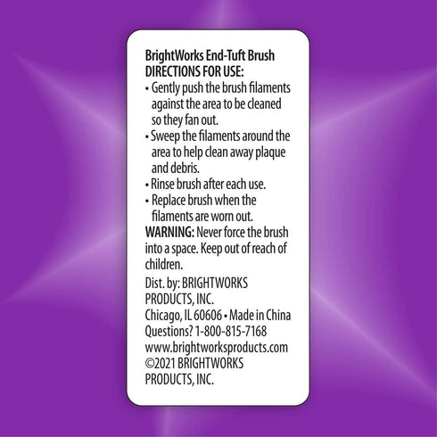 BrightWorks Manual End Tuft Brush, Pack of 3, Cleans Difficult Areas Around Crowns, Bridges, and Implants