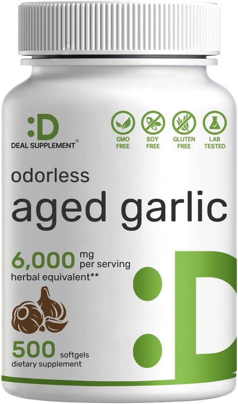 DEAL SUPPLEMENT Odorless Aged Garlic Pills, 6,000mg, 500 Softgels for Heart & Immune Support