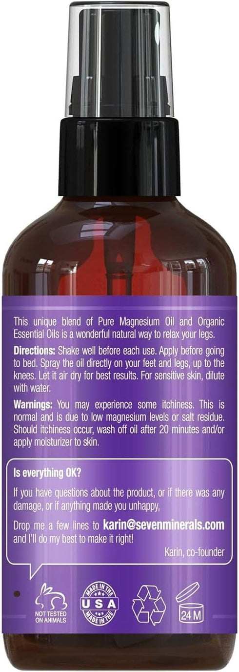Seven Minerals Relaxing Leg Magnesium Spray, 4 fl oz - Essential Oils Blend of Orange, Cedarwood, & Lavender