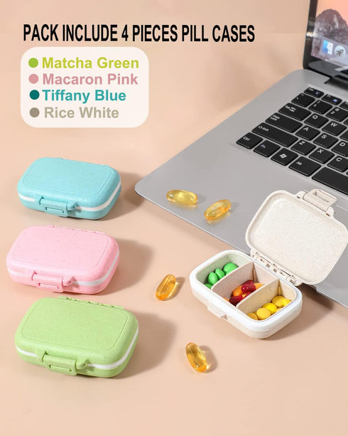 4 PC Pill Case, 3 Removable Compartments BPA-free Pill Box, Day Organizer for Travel Storage of Vitamins, Fish Oil, or