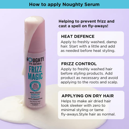 Noughty 97% Natural Frizz Magic Serum, 75ml - Anti Frizz, Smoothing and Styling Formula for Curly and Wavy Hair