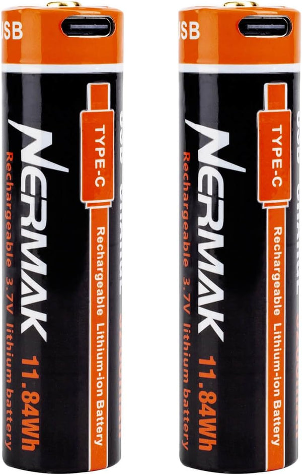 3.7V 3200mAh USB Rechargeable Lithium Ion Battery for Flashlights, Headlamps, Bluetooth Speaker, 2 Pack