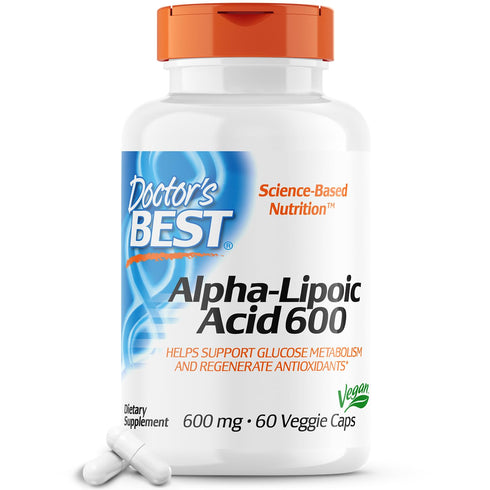 Doctor's Best Alpha-Lipoic Acid 600, Supports Glucose Metabolism, 60 Veggie Caps, Non-GMO, Vegan