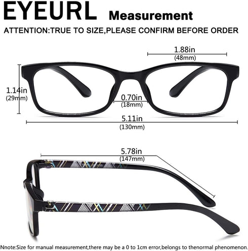 EYEURL 2 Pack Blue Light Blocking Readers - +1.0 Magnification Rectangular Eyeglasses for Women and Men with Hard Case