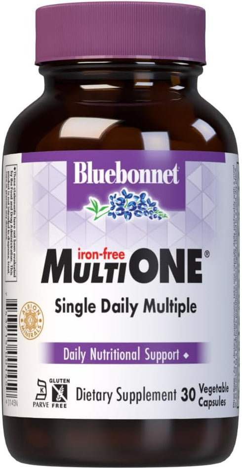 Bluebonnet Nutrition Multi ONE (Iron-Free) - Daily Nutritional Support, 30 Vegetable Capsules, Kosher Certified