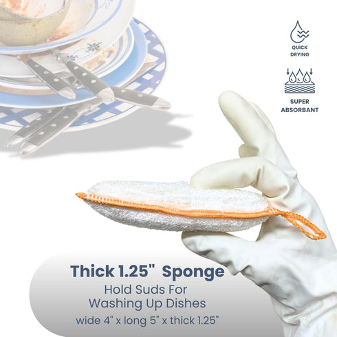 Whiffkitch Bamboo Fiber Kitchen Sponges, Washable Non Scratch Dish Sponge Set for Dishes & Countertops, 4-Pack