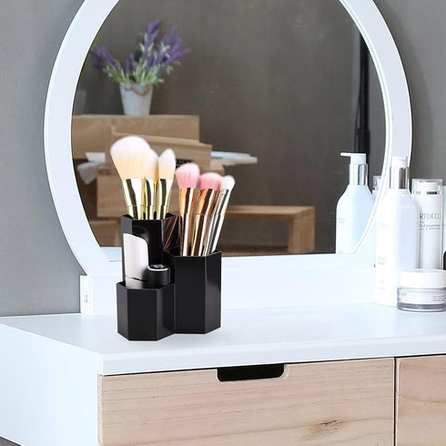 LoveBB Makeup Brush Holder Organizer, 3 Slot Plastic Storage Solution for Cosmetics Brushes, Black