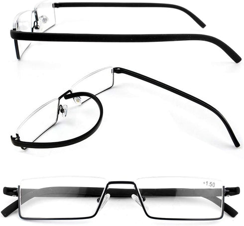 2 Pack Half Frame Reading Glasses for Men and Women, Lightweight Computer Readers with Portable Case 1.75