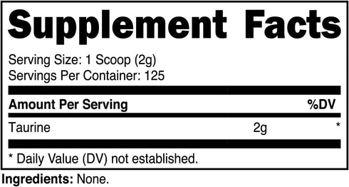 Nutricost Taurine Powder 250 Grams - 125 Servings, 2000mg Per Serving
