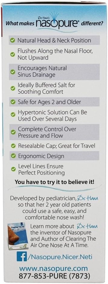 Nasopure Nasal Wash Sampler Kit, Comfortable Sinus Wash Kit, 8 Oz Bottle & 4 Salt Packets