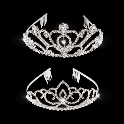 Pack of 2 Exquisite Rhinestone Tiara Crown Headband Comb Pin Wedding Birthday Tiaras
