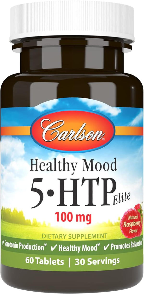 Carlson Healthy Mood 5-HTP Elite, 100 mg with Vitamin B6, Mood Support Supplement, 60 Tablets