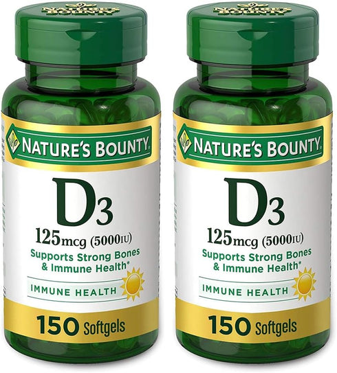 Nature's Bounty Vitamin D-5000 IU Softgels, Maximum Strength, 150 ea, Pack of 2