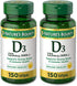 Nature's Bounty Vitamin D-5000 IU Softgels, Maximum Strength, 150 ea, Pack of 2