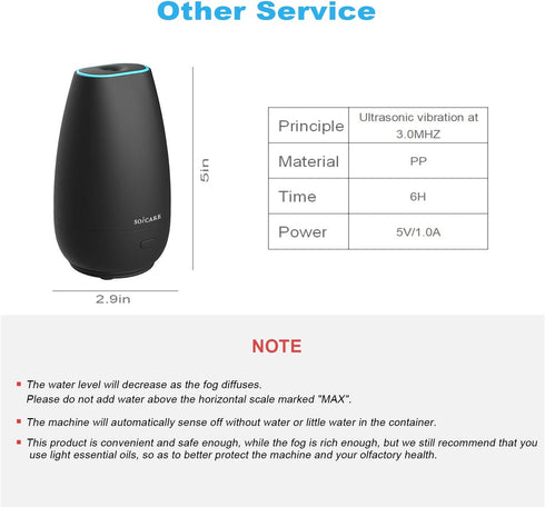 SOICARE Car Essential Oil Diffuser, Portable Mini Aromatherapy Humidifier with Built-in USB Cable, Elegant Black