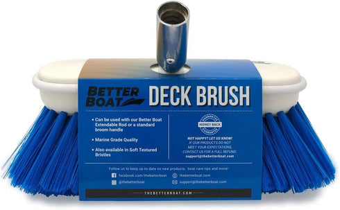Medium Boat Deck Brush, Heavy Duty Marine Deck Brush, 8" Bristle Cleaning Head with Bumper, 3/4" Thread for Handle
