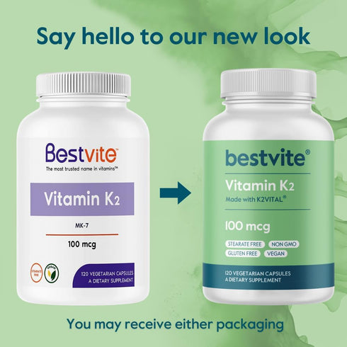 BESTVITE Vitamin K2 100 mcg as MK-7, 120 Vegetarian Capsules, Vegan, Non-GMO, Gluten Free