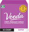 Veeda 100% Natural Cotton Tampons - Super Absorbency, Applicator Free, Unscented, 32 Count