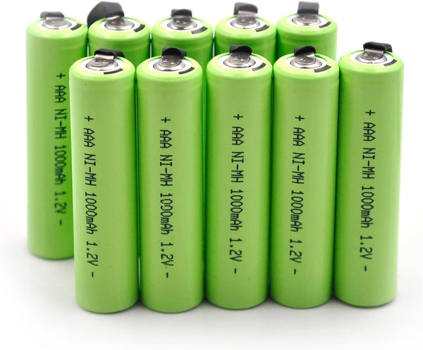 YUTSUJO (10-Pack) 1.2V 1000mAh Ni-MH AAA Rechargeable Battery with Tabs Compatible with Waterpik
