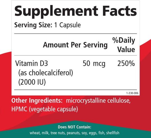 PURE ESSENCE LABS Vitamin D 2000 IU, Best Immune Support for Adults, Organic & Nature Vitamins, 30 Capsules