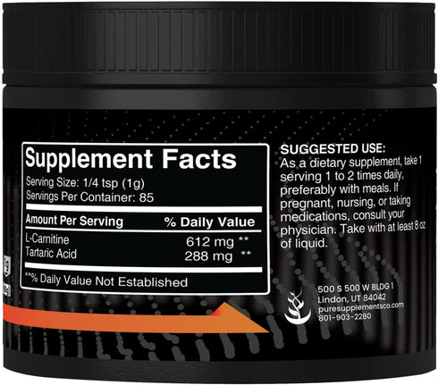 PURE ORIGINAL INGREDIENTS L-Carnitine L-Tartrate, 3 oz, Always Pure, No Fillers or Additives