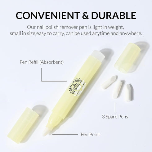Ownest 4 Pcs Nail Polish Corrector Remover Pen, Nail Art Correction Set with Cotton Tip and 3 Refills for Perfect