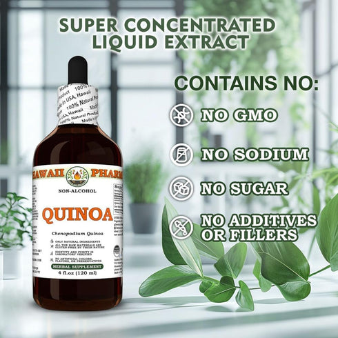 Hawaii Pharm 2 fl.oz Quinoa (Chenopodium Quinoa) Dry Seed Glycerite, All Natural, Vegan, Lab Tested Alcohol-Free Liquid