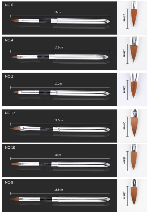 WOKOTO 6pcs Nail Brushes, Silver Metal Handle Nail Art Builder Crystal Carve Brush Set for 3D Pattern Design