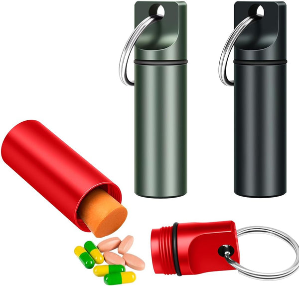 3 Packs Keychain Pill Holder, EFFIET Waterproof Small Pill Fob for Travel, Mini Tablet Container Organizer