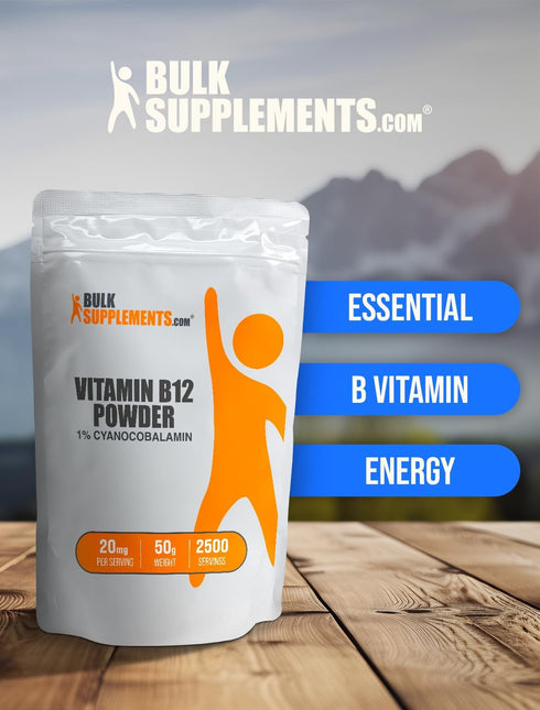 BulkSupplements.com Vitamin B12 Powder - Cyanocobalamin, 200 mcg Vitamin B Supplement, 50g (1.8 oz)