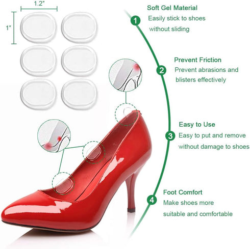 Heel Cushion Inserts, Nonslip Self-Adhesive Silicone Shoe Insoles for Women, Pads, Liners, Protectors for High Heels
