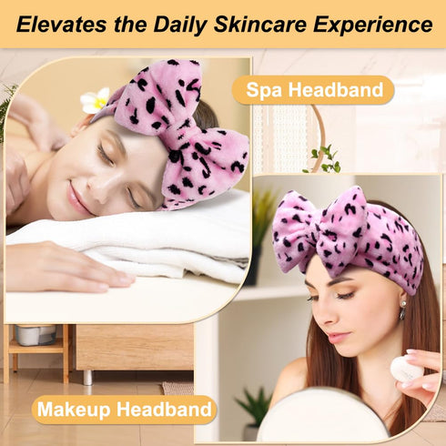 Shintop Women Fashion Soft Carol Fleece Bowknot Makeup Shower Elastic Hair Band (Pink)