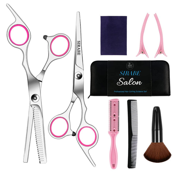 Sirabe 9 PCS Professional Hair Cutting Scissors Kit, Thinning Shears Set for Men, Women, Kids, Adults, Pets