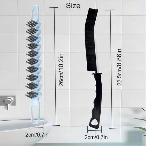 Crevice Cleaning Brush Set, 3 Pcs Hard Bristle Grout and Toilet Brushes for Household Use (Black & Blue)