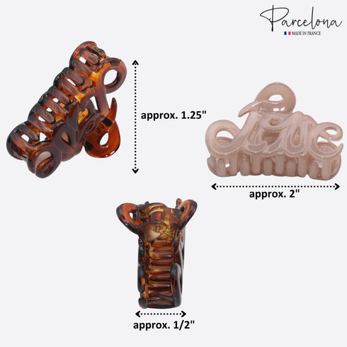 Parcelona French Love Small 2" Blush Pink and Tortoise Shell Set of 2 Claw Clips for Women