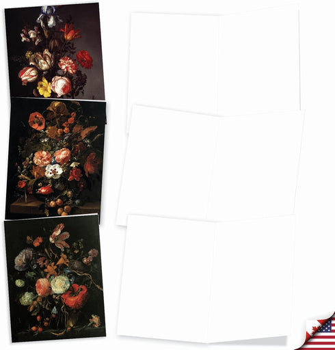 The Best Card Company - 10 Boxed Note Cards with Flowers, Blank Assorted Floral Notecards Bulk, Baroque Blooms M10020BK
