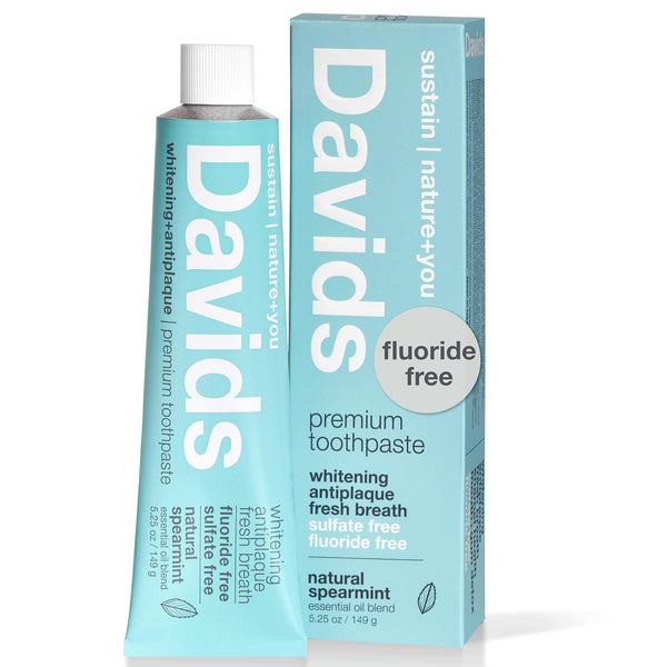 Davids Fluoride Free Toothpaste, Teeth Whitening, Antiplaque, Natural Spearmint, 5.25oz, Made in USA