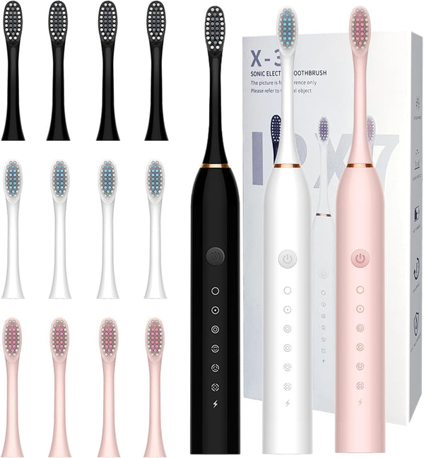 MSETGRD 3 Pack Electric Toothbrush with 6 Modes, Rechargeable Toothbrushes with 12 Brush
