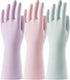 COOLJOB 3 Pairs Reusable Rubber Gloves for Dishwashing, Grippy Latex Cleaning Gloves with Cotton Liner